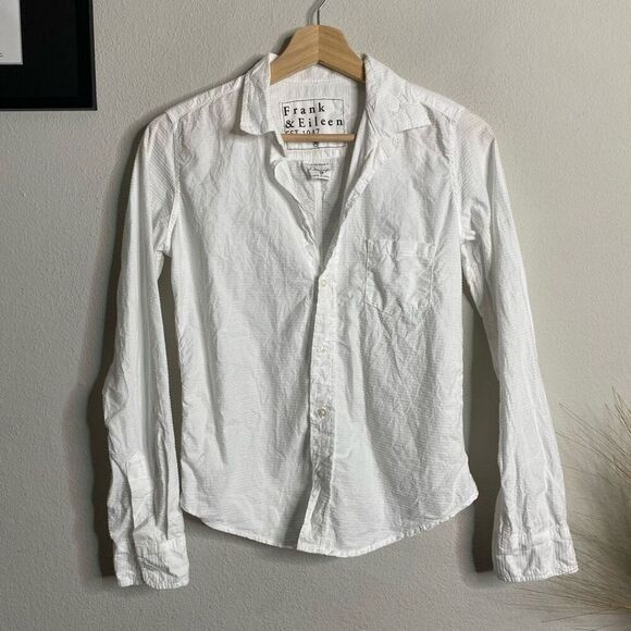 Frank & Eileen Top Barry Button Down Crinkle Solid White‎ Long Sleeve Blouse XS - Picture 1 of 8